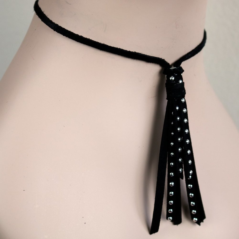 Studded Leather Tassel Choker